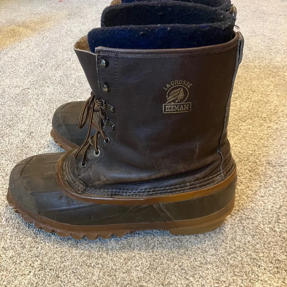 LaCrosse Iceman Men 12 Brown Insulated Leather Rubber Pac Boots USA Steel Shank